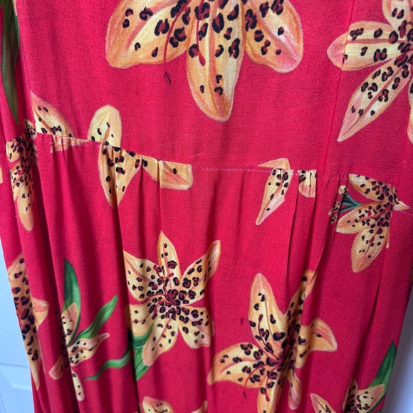 Anthropologie Farm Rio Red Floral Long Sleeve Dress Small - Picture 9 of 9